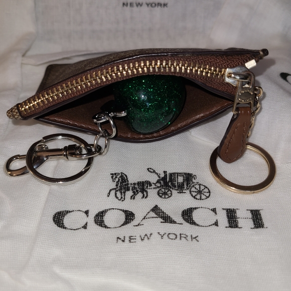 Coach Brown Monogram Skinny ID Holder With Zipper And Keychain - Picture 6 of 7